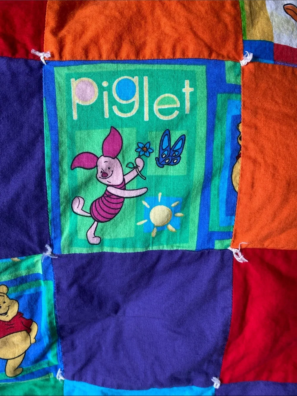 Winnie the Pooh Patchwork Baby Quilt - Bright Primary Colors